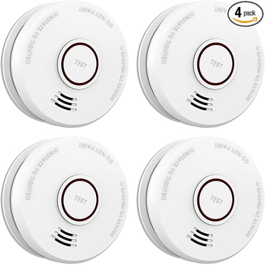 4 Pack Smoke Detector Fire Alarms 9V Battery Operated Photoelectric Sensor Smoke Alarms Easy to Install with Light Sound Warning, Test Button,9V Battery Included Fire Safety for Home
