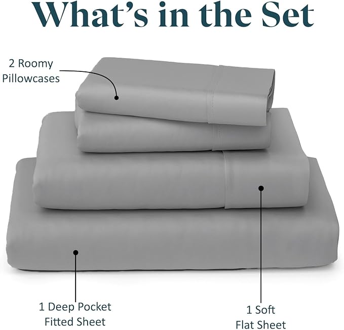 RV King Sheet Set - 100% Cotton Sheets for RV King Size Bed - 600 Thread Count RV Camper King 72 x 80 Sheets with 16" Deep Pocket - Soft, Cooling Sateen Weave - RV Bed Sheets Set 4 Piece - Light Grey