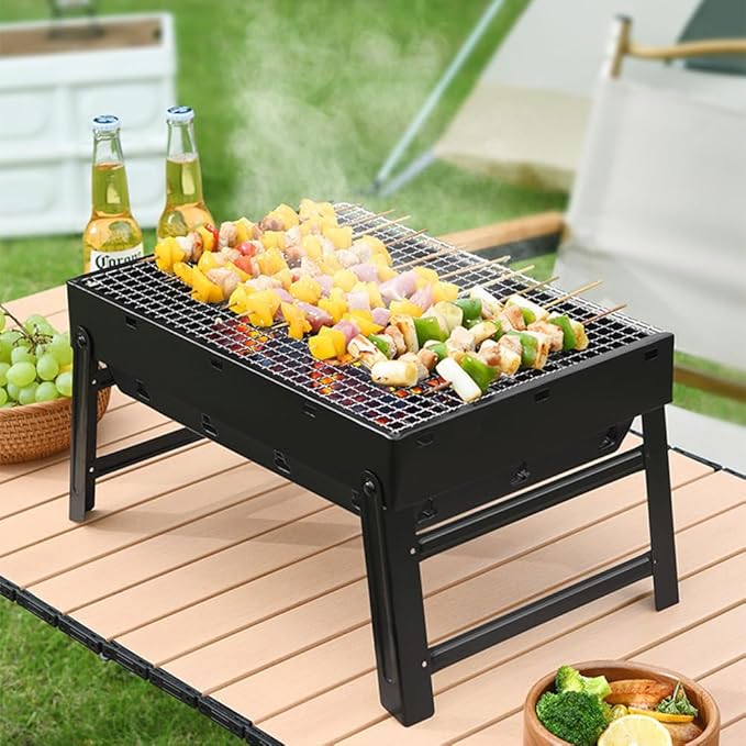 Folding Portable Barbecue Charcoal Grill, Convenient for storage, Barbecue Desk Tabletop Outdoor Stainless Steel Smoker BBQ for Outdoor Cooking Camping Picnics Beach (13.77 "X10.62" X7.87")