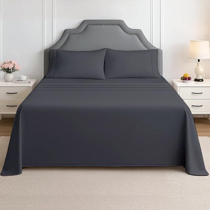 RV Sheet Sets, 48x75 3/4 Full Bunk, Dark Grey Solid - Fits Mattresses up to 15 Inches Deep, 4 Piece RV Bed Sheets for Campers, Motorhomes, and Travel Trailers (Dark Grey)