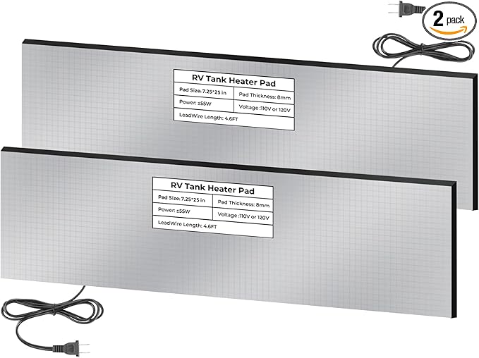 RV Tank Heated Pad, Holding Tank Anti-Freeze with Thermostat, 120V 7-1/4×25" Heating Pad for Fresh Water/Grey Water/Black Tank, Boat or RV Winter Travel -2PCS