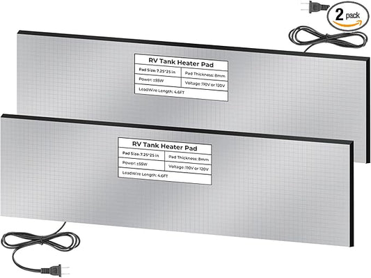 RV Tank Heated Pad, Holding Tank Anti-Freeze with Thermostat, 120V 7-1/4×25" Heating Pad for Fresh Water/Grey Water/Black Tank, Boat or RV Winter Travel -2PCS