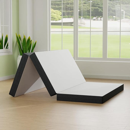 4 inch Memory Foam Tri Folding Mattress/Portable Foldable Mattress Topper with Washable Cover Non-Slip Bottom for Camping, Guest, Floor RV, CertiPUR-US Certified, Full