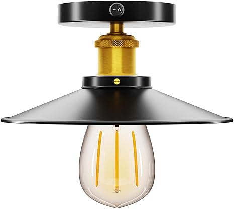 Black 12V-110V RV Vintage Ceiling Light Fixture With Switch 60W, E26/E27 Edison Lamp Socket,RV Pendent Light,Interior Fixture, Flush Mount RV Camping Caravan Boats Bedroom Farmhouse（Bulb not Include）