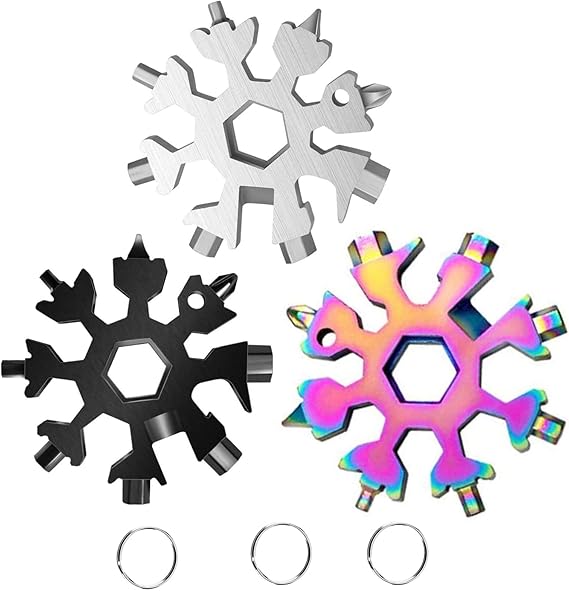 3Packs Snowflake Multi Tool, 18-in-1 Stainless Steel Snowflake Multitool for Bottle Opener and Flat Phillips Screwdriver Kit/Wrench,Christmas Gifts for Men Adults Dad,Gadgets for Outdoor Camping Daily