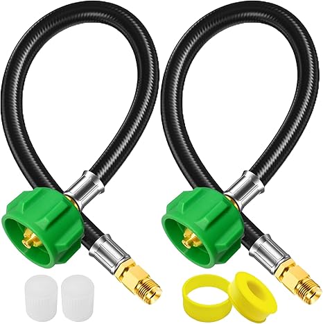 2 Pack 15" RV Propane Hose with 1/4" Inverted Male Flare & Qcc1/Typel,Propane Hose-Camper Propane Hose for RV Two-Stage Regulator,Propane Tank Hose for BBQ,Outdoor Cooking,Camping etc, 350PSI.