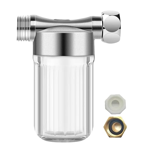 5 Or 40 Micron Reusable Brass Sediment Filter, Visual Washer Water Filter System, 12 GPM High Flow, for Washing Machine, Heater, Shower, Garden, 1/2" NPT+3/4" GHT Chrome (PP Cotton Filter 5um)