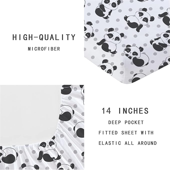 Cute Panda Fitted Sheet and Pillowcase Twin Size, Polka Dot Lovely Panda Sheet Set for Kids Boys Girls Teens, Soft Microfiber Cartoon Animal Fun Bedding Decor 2 Piece Kids Bed Sheet