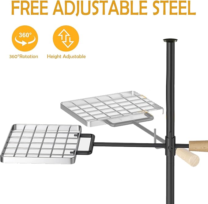 Campfire Grill Grate with Swivel Handle, Campfire Cooking Equipment - Fire Pit Grill Grate with Heavy Duty Steel, For Outdoor BBQ Camping and Cooking, Black