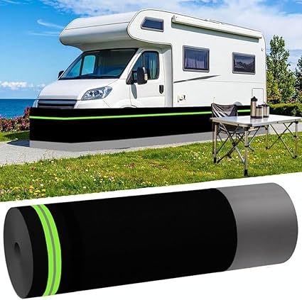 RV Skirting for Travel Trailers & 5th Wheels - Heavy Duty Windproof, Waterproof & UV Resistant Polyester | Reflective Strips, Double Velcro, Quick Install & Roll-Up Storage, Black (65.6ft x 2.6ft)