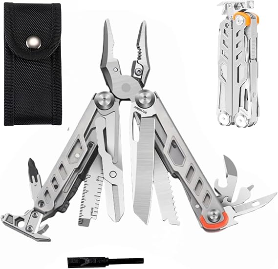 23-in-1 Multitool Pliers with Scissors,Window Breaker, Rope Cutters,Flint, Saw, Screwdrivers,High-carbon Steel Multi Tool with Carrying Pouch Ideal for Camping Survival and Gift for Dad Him Men