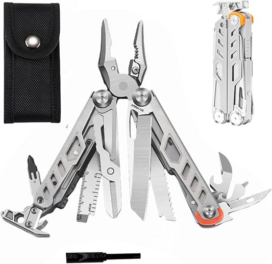 23-in-1 Multitool Pliers with Scissors,Window Breaker, Rope Cutters,Flint, Saw, Screwdrivers,High-carbon Steel Multi Tool with Carrying Pouch Ideal for Camping Survival and Gift for Dad Him Men
