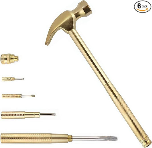 6-in-1 Multi-Tool Camping Hammer Set with Slotted/Flat Head Phillips Screwdriver for Mechanical Maintenance, Interior Decoration, Outdoor Adventures, Best Gift (Yellow)