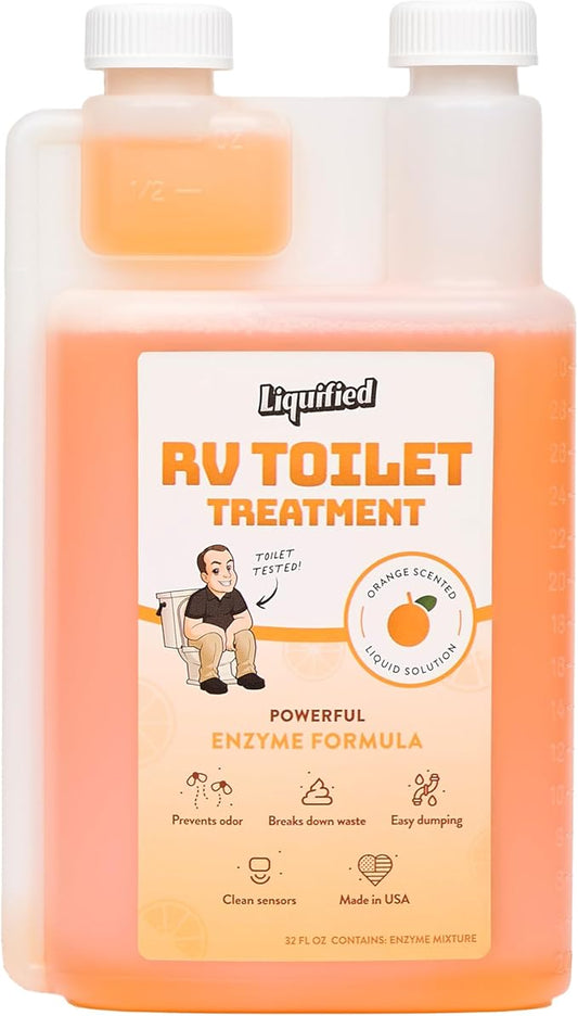 Liquified RV Toilet Treatment - Black Holding Tank Digester - Odor Eliminator - Orange Scent - Matts RV Reviews (Orange, 32oz)