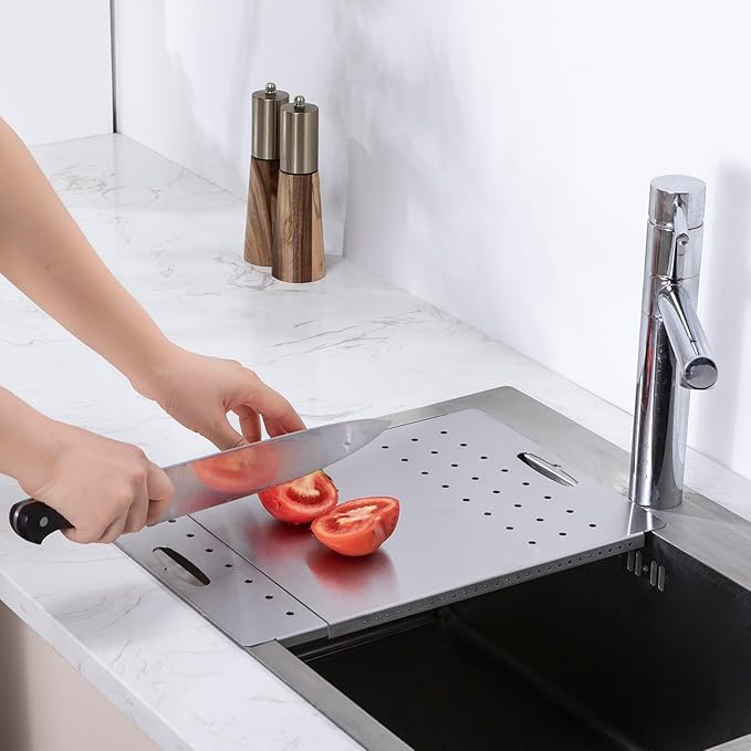Over the Sink Cutting Board, Stainless Steel Over Sink Cutting Board, RV Sink Cover for Counter Space, Expandable Dish Drain Board, Kitchen Gadgets, 9.45" x 8.08"
