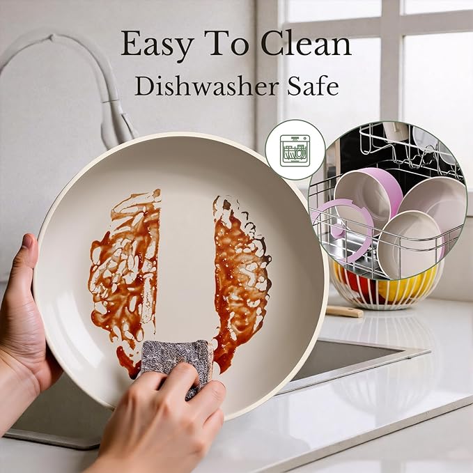 Pots and Pans Set Non Stick, Ceramic Cookware Set Detachable Handle, RV Camping Kitchen Cooking Set Removable Handles, Dishwasher/Oven/Fridge Safe, Induction, Space Saving，PINK