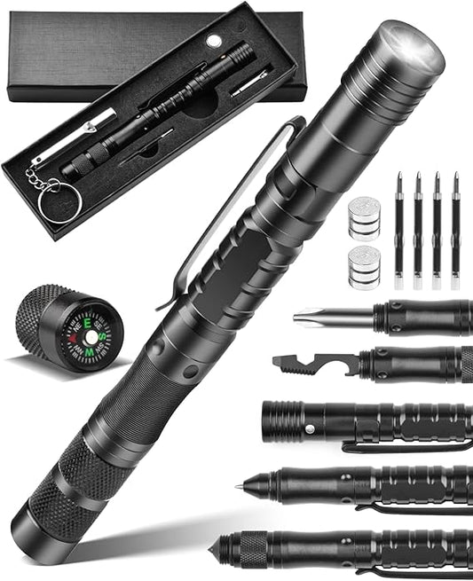 12 in 1 Tactical Pen, Self Defense Pen Multitool Gifts for Men, Stocking Stuffers for Adult, Cool EDC Gear- Christmas Birthday White Elephant Gifts for Dad, Husband, Boyfriend From Daughter Son Wife