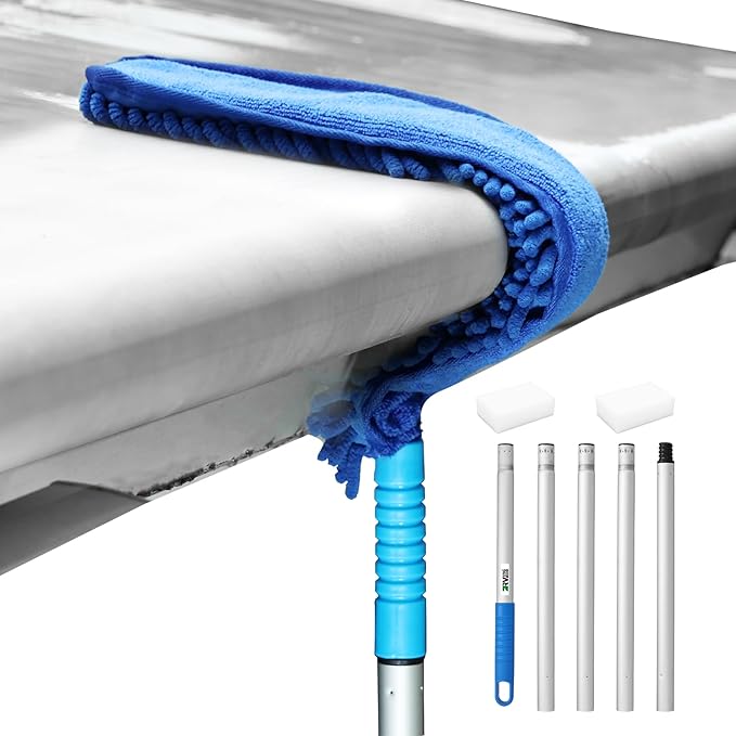 RV Awning Cleaner, Bendable Mop-Head, Hyper-Absorbent Pad, Extendable Pole, Non-Slip Handle, with 2 Magic Erasers for RVs, Campers, Trailers, Trucks