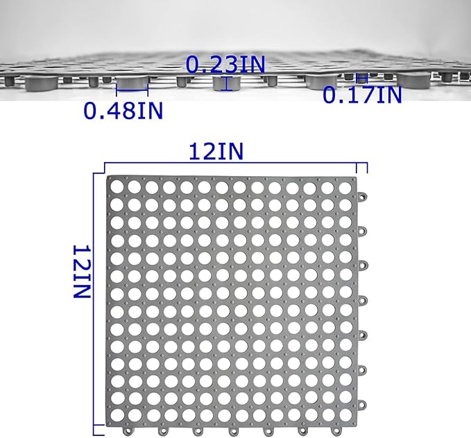 16Pack Drainage Interlocking Floor Mats, 12”x12” Non-Slip Shower Bathroom Pool Tile for Flooring, Soft PVC Splicing Modular Cushion Mat, Vented Floor Tile for Locker Room Basement Stairs
