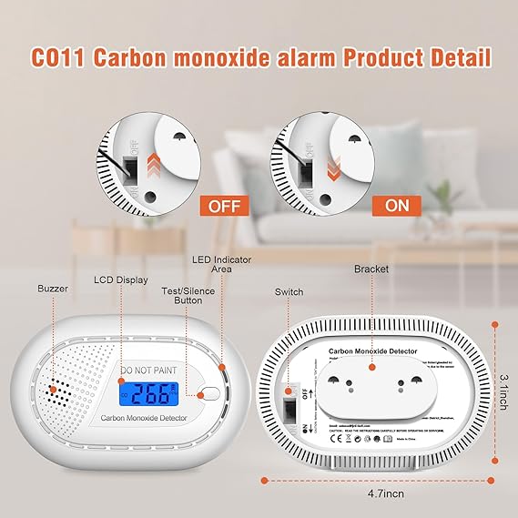 Carbon Monoxide with 10-Year Battery, Digital LCD Portable CO Alarm (2 Piece)