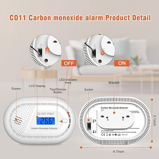 Carbon Monoxide with 10-Year Battery, Digital LCD Portable CO Alarm (2 Piece)