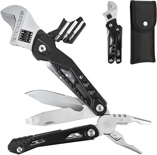 14-in-1 Adjustable Wrench Multi-Tool with Screwdrivers, Saw, Pliers, Ferro Rod, Whistle, Carrying Pouch,Survival Kit for Outdoor Adventures, Camping, Hiking, Fishing