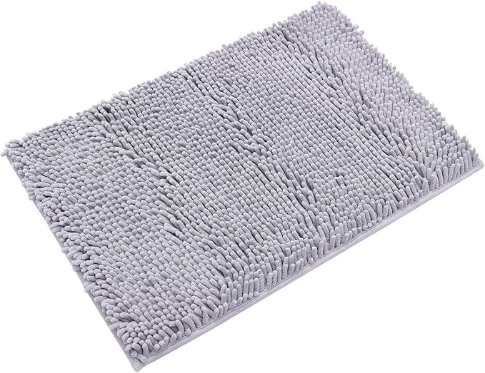 Non-Slip Bath Rug,Extra Soft Microfiber Bedroom Shag Carpet with Anti-Slip Backing,Water/Dust Absorbent Fast Dry Shower Mat,Sound Insulated Stairs Pad,Machine Washable (Grey,12 x 19 Inches)