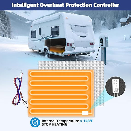 18"x12" RV Water Tank Heating Pad Battery Powered 12V 13.5V RV Holding Tank Heater Pad with Thermostat Up to 50 Gallons Fresh, Grey, Black Water Tank, for Camper, Trailer,