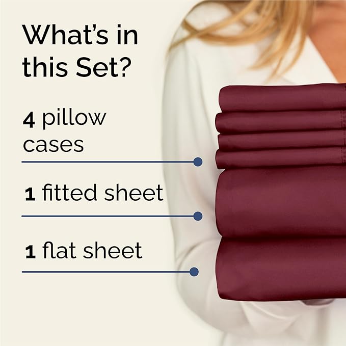 King 6 Piece Sheet Set - Comfy Breathable & Cooling - Ultra Soft Hotel Luxury Bedding Set w/ 8-16 Inch Deep Pockets - 1 Flat & 1 Fitted Sheet & 4 Pillowcases - Wrinkle Free and Easy Care - Burgundy