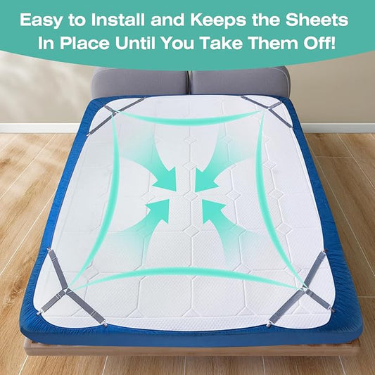 Bed Sheet Straps, Easy to Install Sheet Straps, Fitted Sheet Clips, Adjustable Sheet Fasteners, Say Goodbye to The Messy Sheets (Gray-4 Pcs)