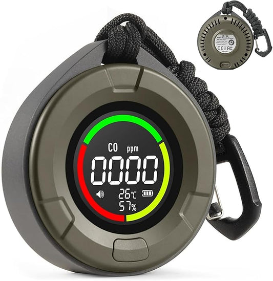 3-in-1 Portable Carbon Monoxide Detector for Travel, Portable Travel CO Detector Rechargeable CO Alarm with Temperature & Humidity Display, Travel Carbon Monoxide Detectors for RV, Camping (Green)