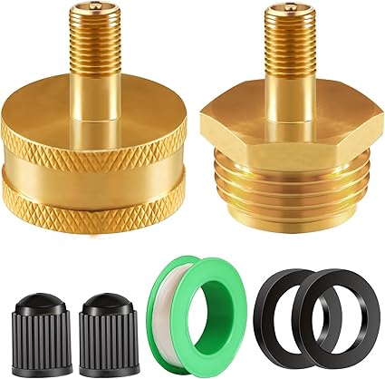 2Pcs RV Blow Out Winterizing Adapter, RV winterize Blowout Adapter, Camper Blow Out Adaptor with Schrader Valve to 3/4'' GHT Garden Hose Connection for RV Camper Travel Trailer Garden Hose