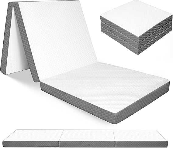 Triple Fold Sponge Mattress, 3 Inch Portable Floor Bed, Collapsible and Washable Cover, Ideal for Travel, Camping & Yoga