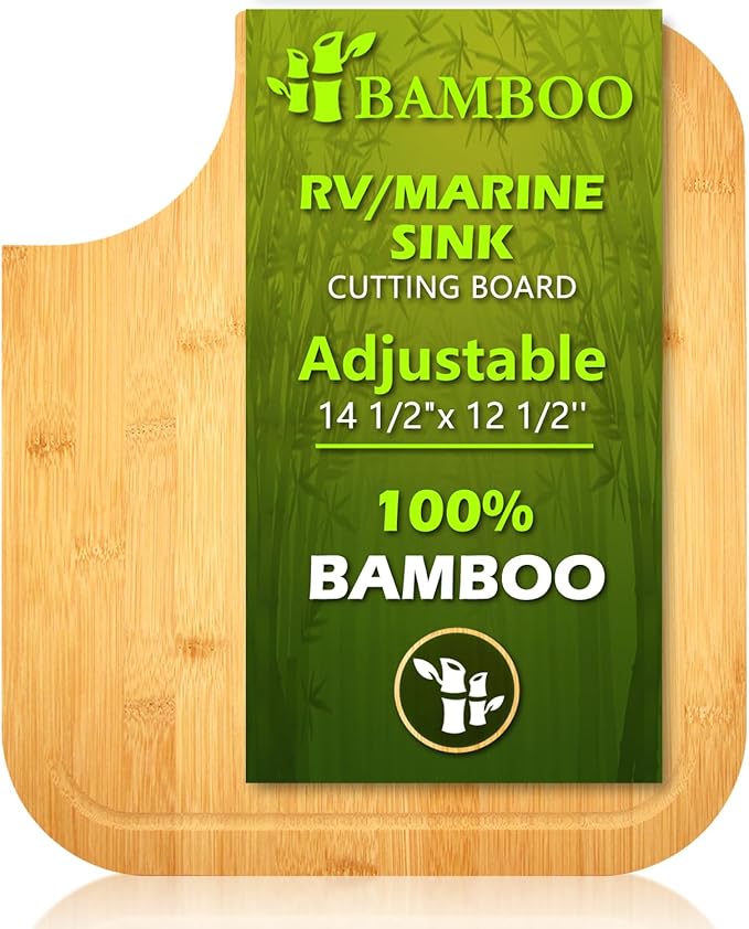 Bamboo Cutting Boards for RV，Non-slip Rubber Feet，Drainage Groove Design Cutting Board,Fits most RV&Boat sinks,14.5“x 12.5” Rv Sink Cover Cutting Board
