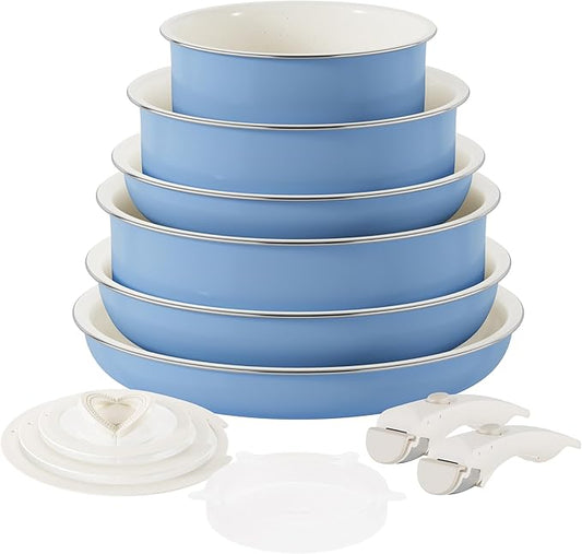 Pots and Pans Set - Ceramic Cookware Set Detachable Handle Pots and Pans With Removable Handles Kitchen Pans for Cooking Pot Set Nonstick Non Toxic Camping Cookware for RV Travel Gift