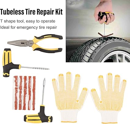 Car Tire Repair Kit, Flat Tire Puncture Plug Strip Universal Tire Repair Tools Emergency Tools Tubeless Tire Repair Kit for Car, Truck, RV, Motorcycle