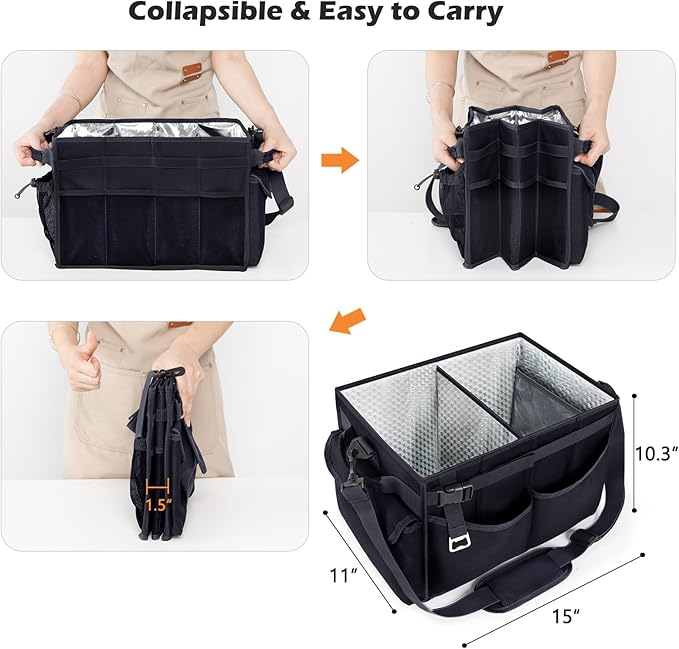 Large Grill Caddy with Lid – BBQ Organizer for Camping, Tailgating, RV, Boating – Grilling Gifts for Men – Collapsible Griddle Tote Bag with Shoulder Strap – Outdoor Essentials