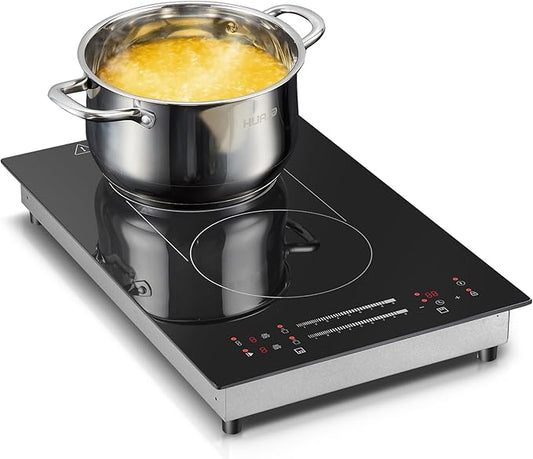 12 Inch Induction Cooktop 2 Burners, 120V 1800W Electric Stove with Bridge Function & 9 Power Levels, Built-in/Countertop Induction Burner for Kitchen, RV, Outdoor Camping