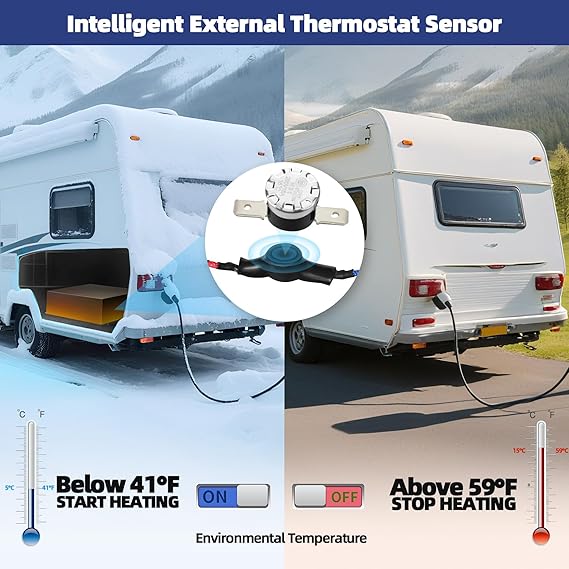 18"x12" RV Water Tank Heating Pad Battery Powered 12V 13.5V RV Holding Tank Heater Pad with Thermostat Up to 50 Gallons Fresh, Grey, Black Water Tank, for Camper, Trailer,