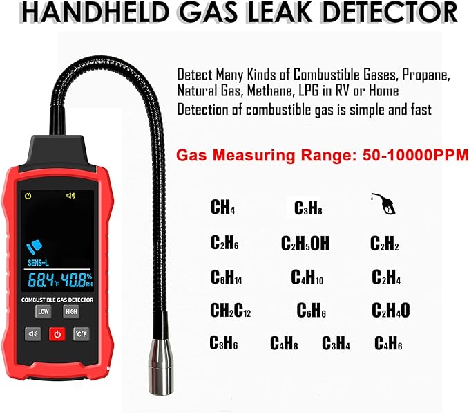 Natural Gas Detector, Gas Leak Detector with 11-Inch Gooseneck, Locating The Source of Propane, Natural Gas, Methane, LPG and Combustible Gas Leak for Home and RV