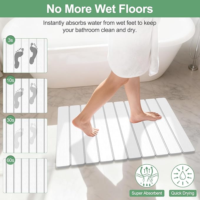 Stone Bath Mats for Bathroom, Non-Slip Stone Shower Mat Super Absorbent 24 x 16 Diatomaceous Earth Bath Mat, Quick Dry Leakproof Bathroom Drying Mats Easy to Clean Home Floor Decor RV Essentials