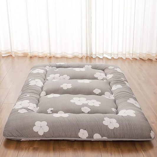 Japanese Floor Mattress, Futon Mattress with Portable Storage Bag and Washable Cover, Roll Up Thick Tatami Mat Suitable for Camping, Guest Room, Grey Cotton, Twin