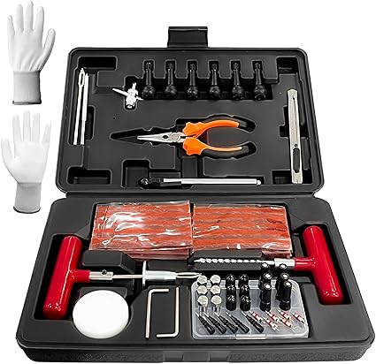 98Pcs Tire Repair Kit with Plugs, Heavy Duty Tire Patch Kit to Fix Plug Flats, Universal Tubeless Tire Puncture Change Tools for Car Motorcycle Truck ATV Trailer RV Tractor