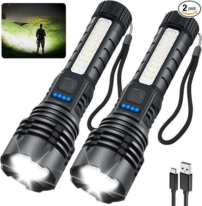 Rechargeable Flashlights High Lumens, 7Mode Super Bright Flashlight Camping, Adjustable Tactical Flash Light High Powered, LED Flashlights for Home Emergency, Christmas Gifts Stocking Stuffers for Men