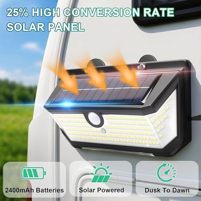 Magnetic Solar RV Porch Light, 218 LED Super Bright Motion Sensor Camper Outdoor Light for Travel Trailer Truck, 270° Wide-Angle Illumination, 3 Mode Settings, Waterproof, 1 Pack