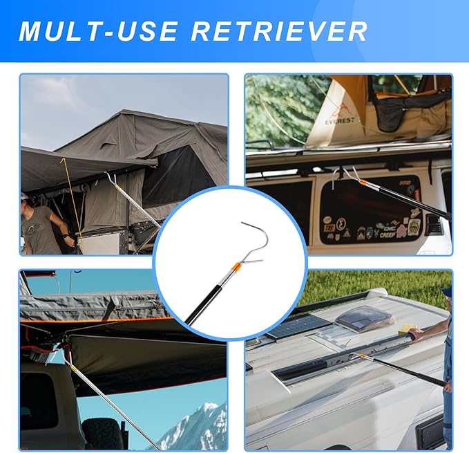 Telescopic RV Awning Opener Pole, Multi-Section Lockable, Extends 16"-60" for Campers, RV Awning Parts, Carefree Awning Parts, Ideal for Grabber, Hooks, Tent, Clamps, Canopy