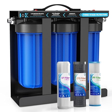 RV Water Filter System, 0.01 Micron RV Water Filtration System, 5-Stage PP+CTO+UF Filtration,Filters Out Sediments, Chlorine, Vocs, Heavy Metals, Odors for Pure Drinking Water, 1" Inlet/Outlet