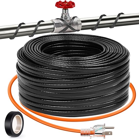 50FT（3FT-200FT）Pipe Heating Cable for Pipe Freeze Protection, Heat Cable for Water Pipes(Metal and Plastic), Pipe Heat Tape Keeps Water Flowing at -40°F 5w/ft, 120V
