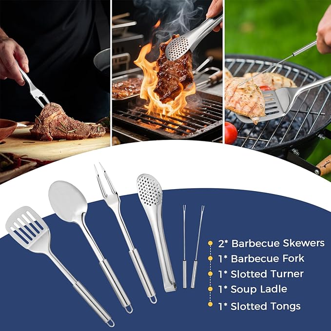 Portable Camping Kitchen Utensil 34 Pcs Set- Cookware Kit, Stainless Steel Outdoor Cooking and Grilling Utensil Organizer Travel Set Perfect for Travel, Picnics, RVs, Camping, BBQs, Parties