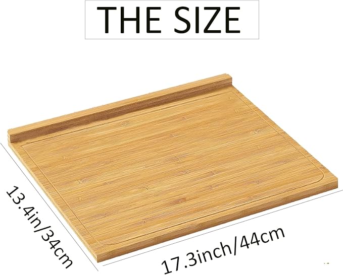 Bamboo Cutting Board with Lip, 17.3"x13.4" Bamboo Wood Over the Counter Sink Cutting Board Kitchen Serving Board with Counter Edge,Perfect for Vegetables, Fruits, Meats, Cheeses